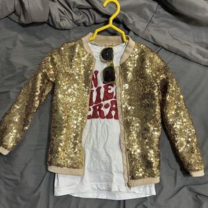 Girls Chiefs Era Outfit Gold Sequin Jacket Shirt Sunlasses 7/8 M Taylor Travis